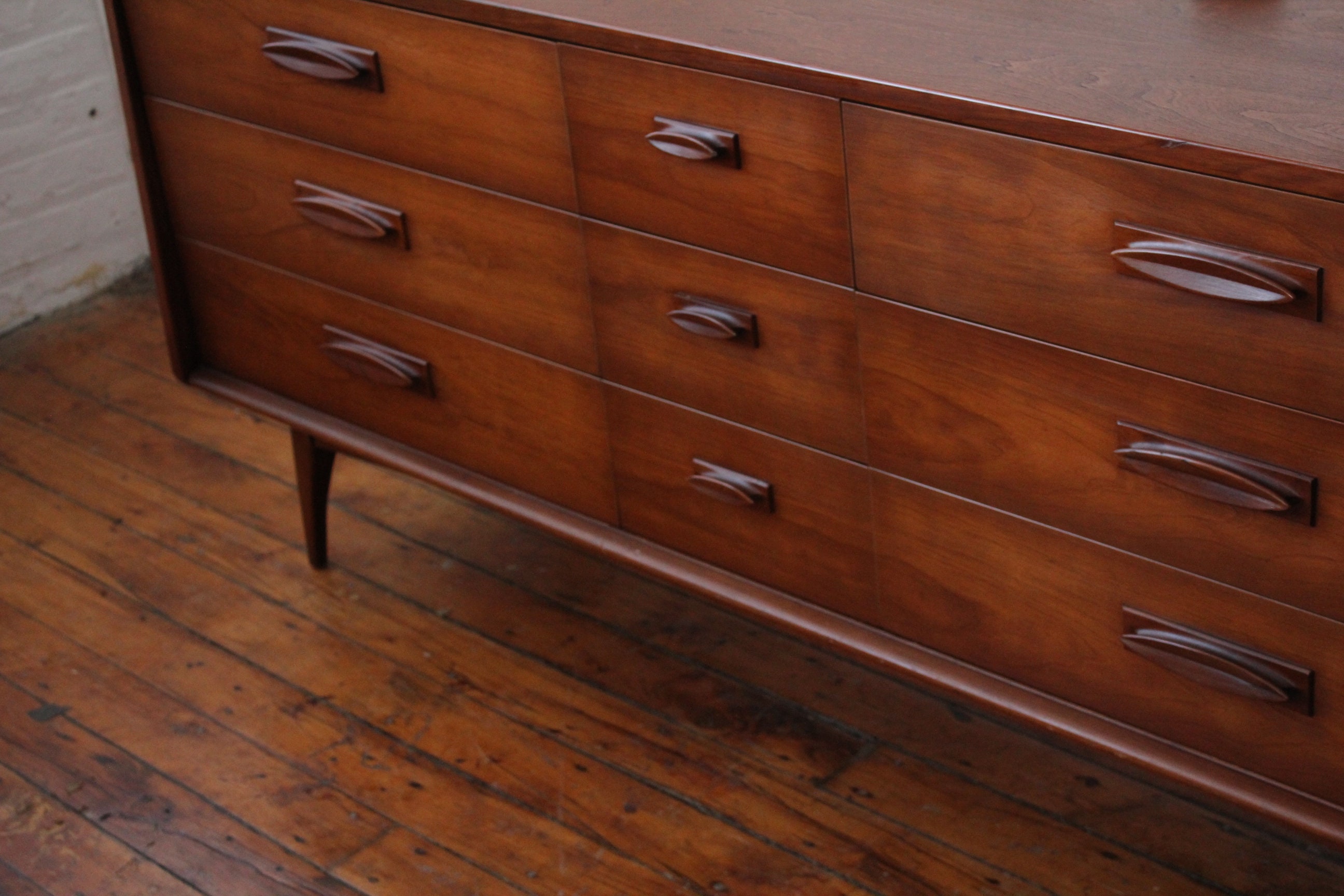 On Hold Restored Mid Century Modern Cherry Triple Dresser by United