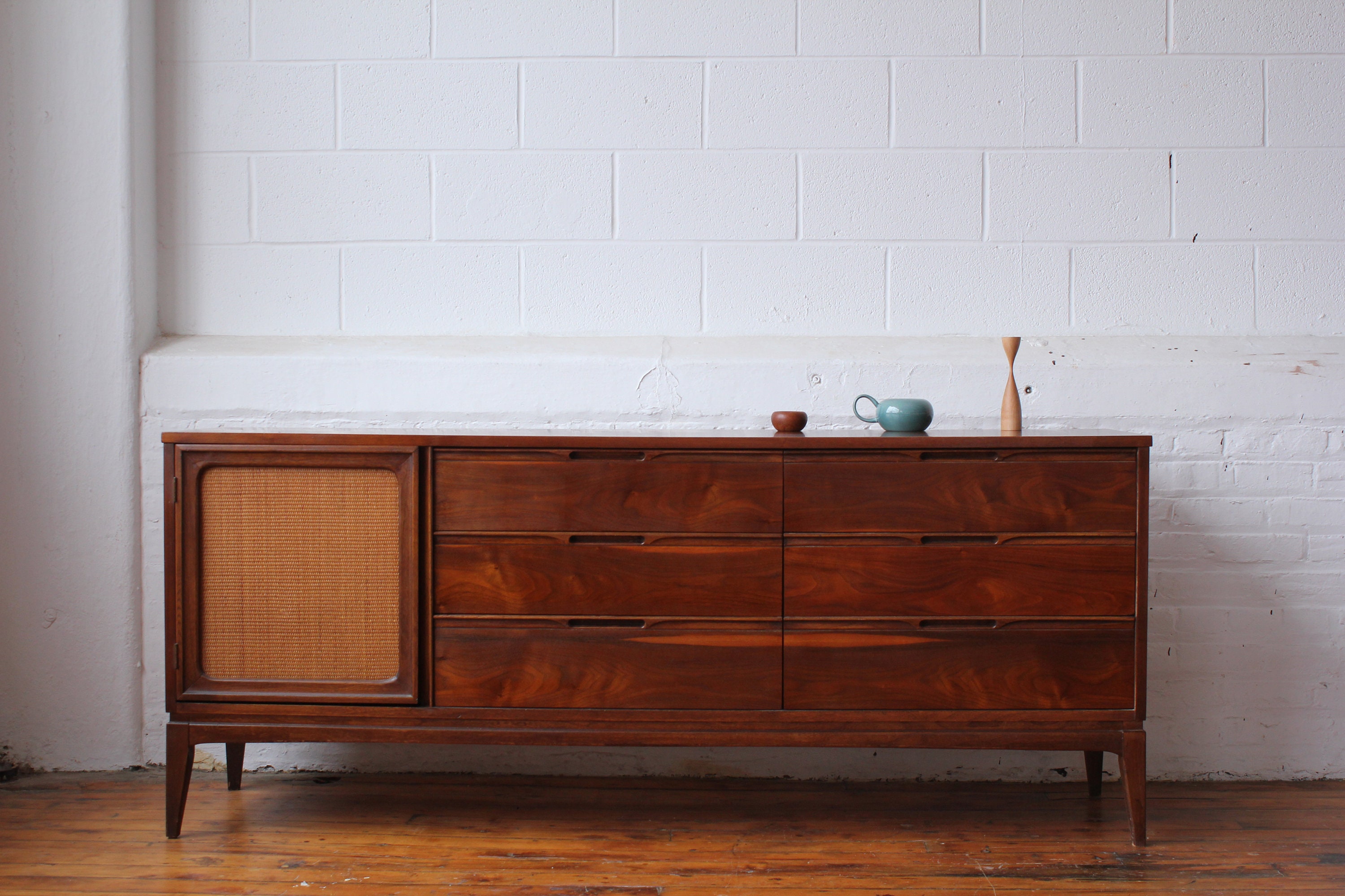 MCM Walnut Triple Dresser with a Reversible Panel Door