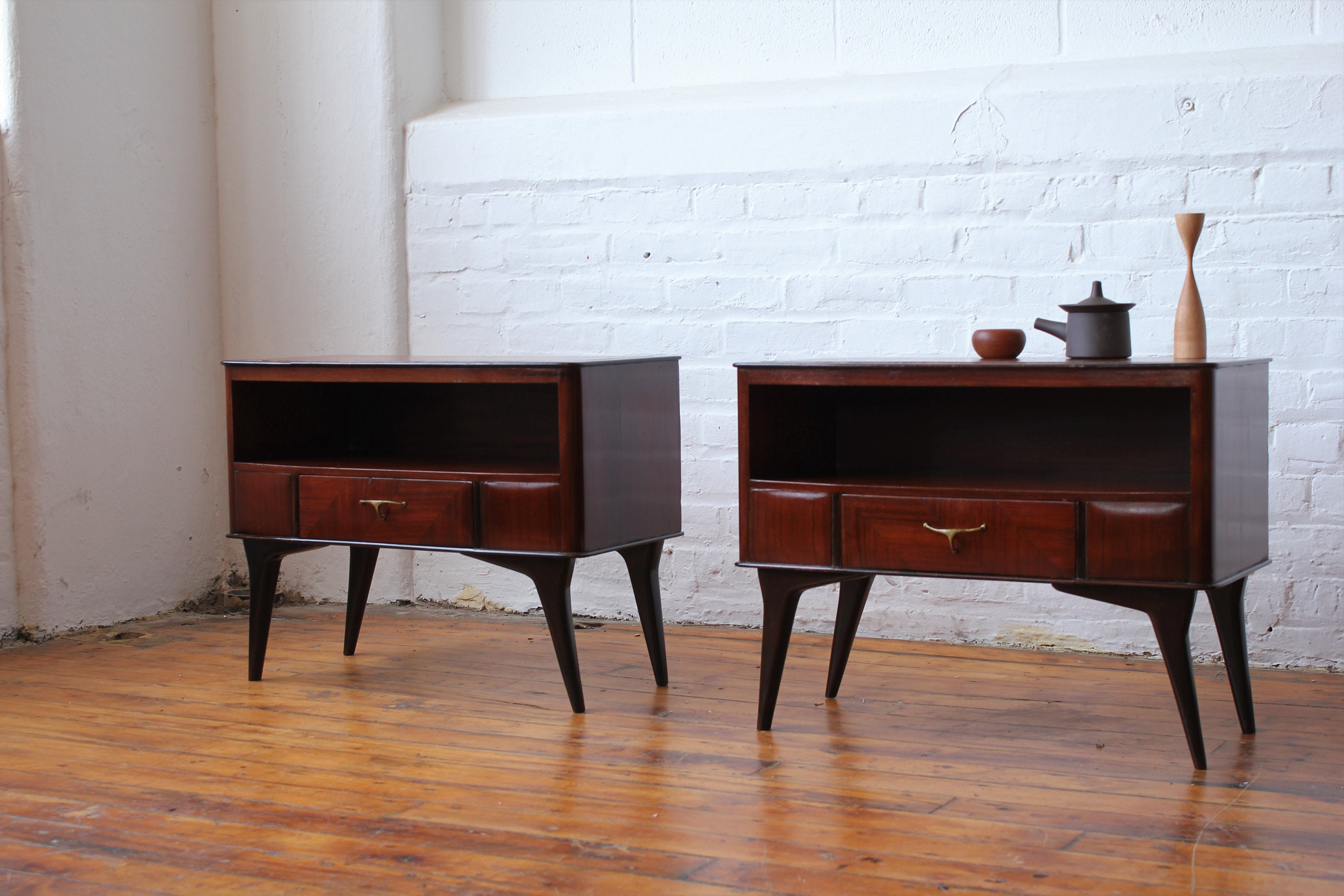 Pair of Italian Modern Teak Nightstands