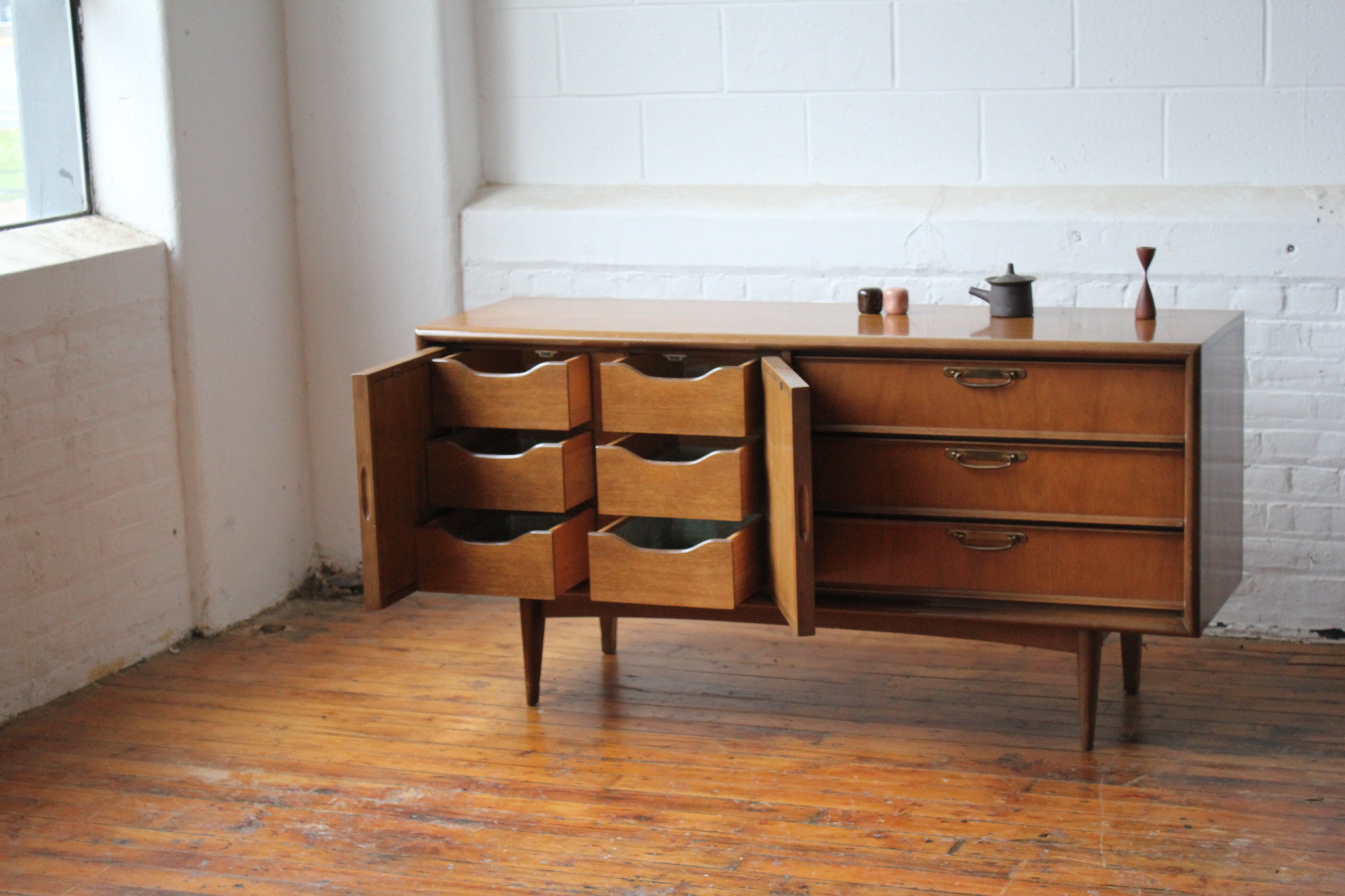 Mid Century Lowboy Dresser with 6 Tray Drawers by United Furniture