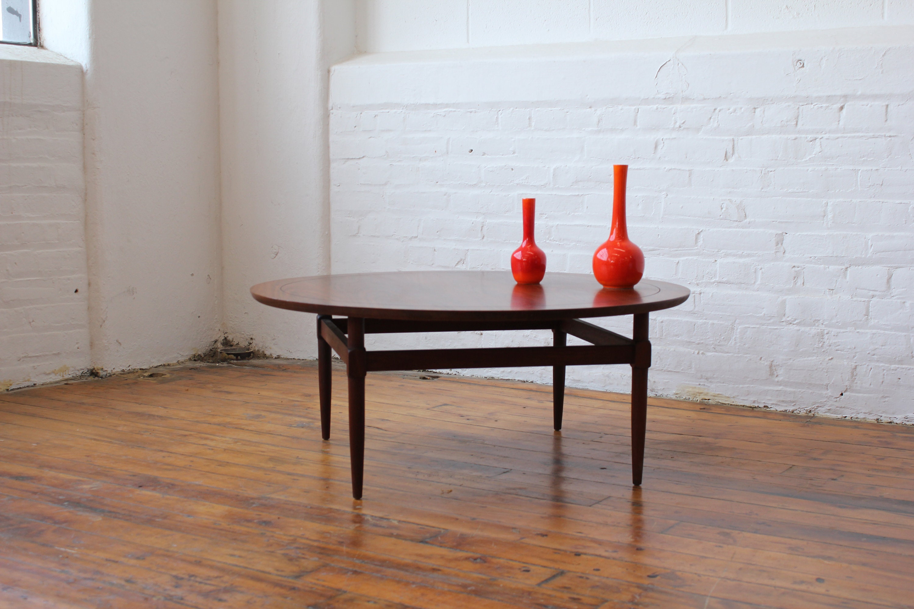 Round Walnut MCM Coffee Table