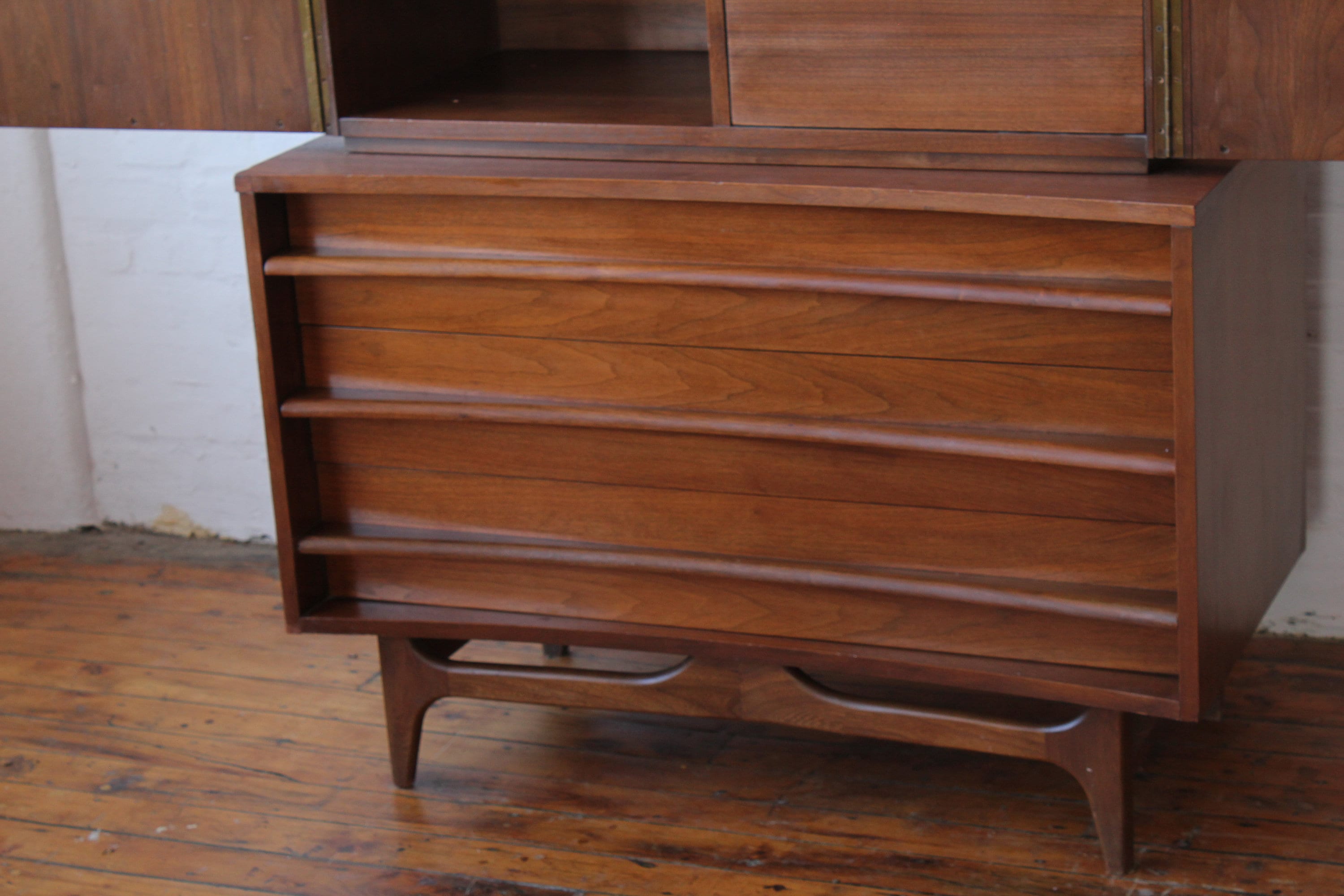 MCM Walnut BowFront Armoire by Young Manufacturing Co.