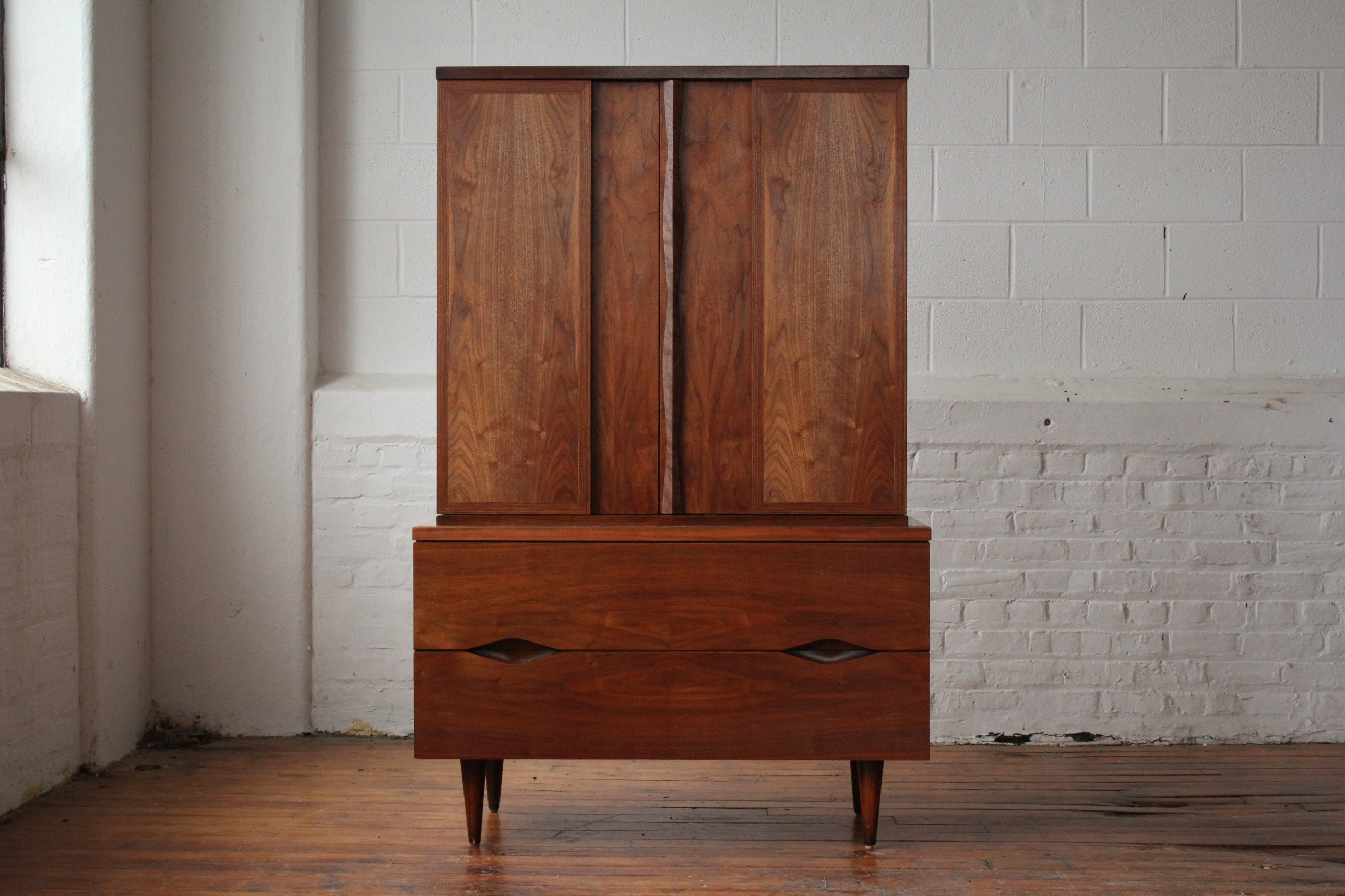 Restored Mid Century Modern Walnut Armoire by American of Martinsville