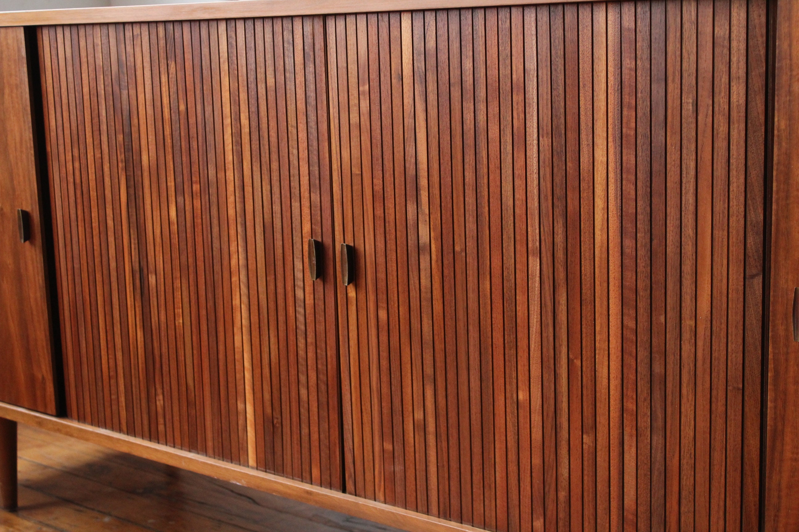 Restored Mid Century Modern Tambour Door Walnut Credenza