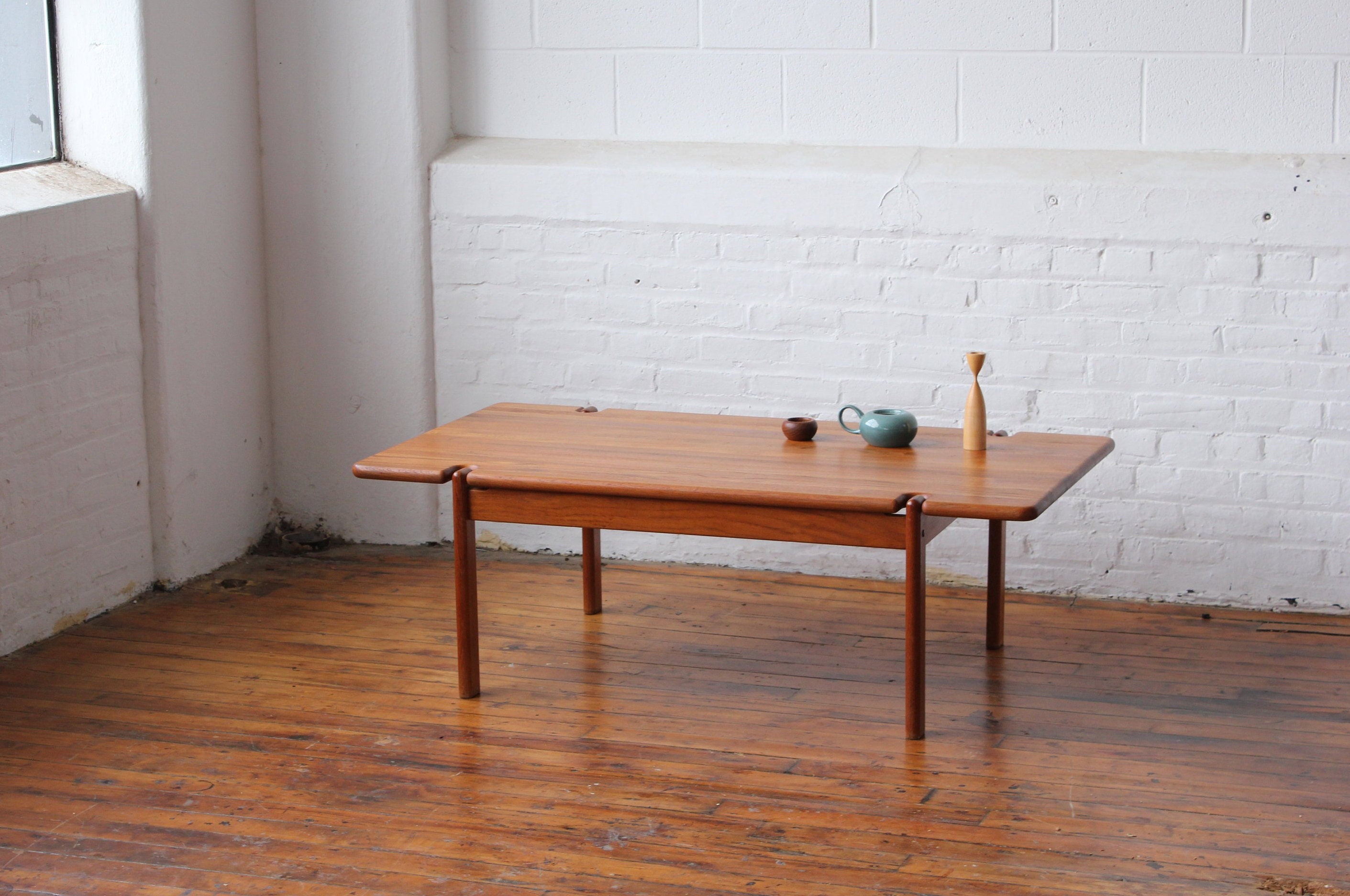 Restored Danish Solid Teak Coffee Table with Exposed Legs