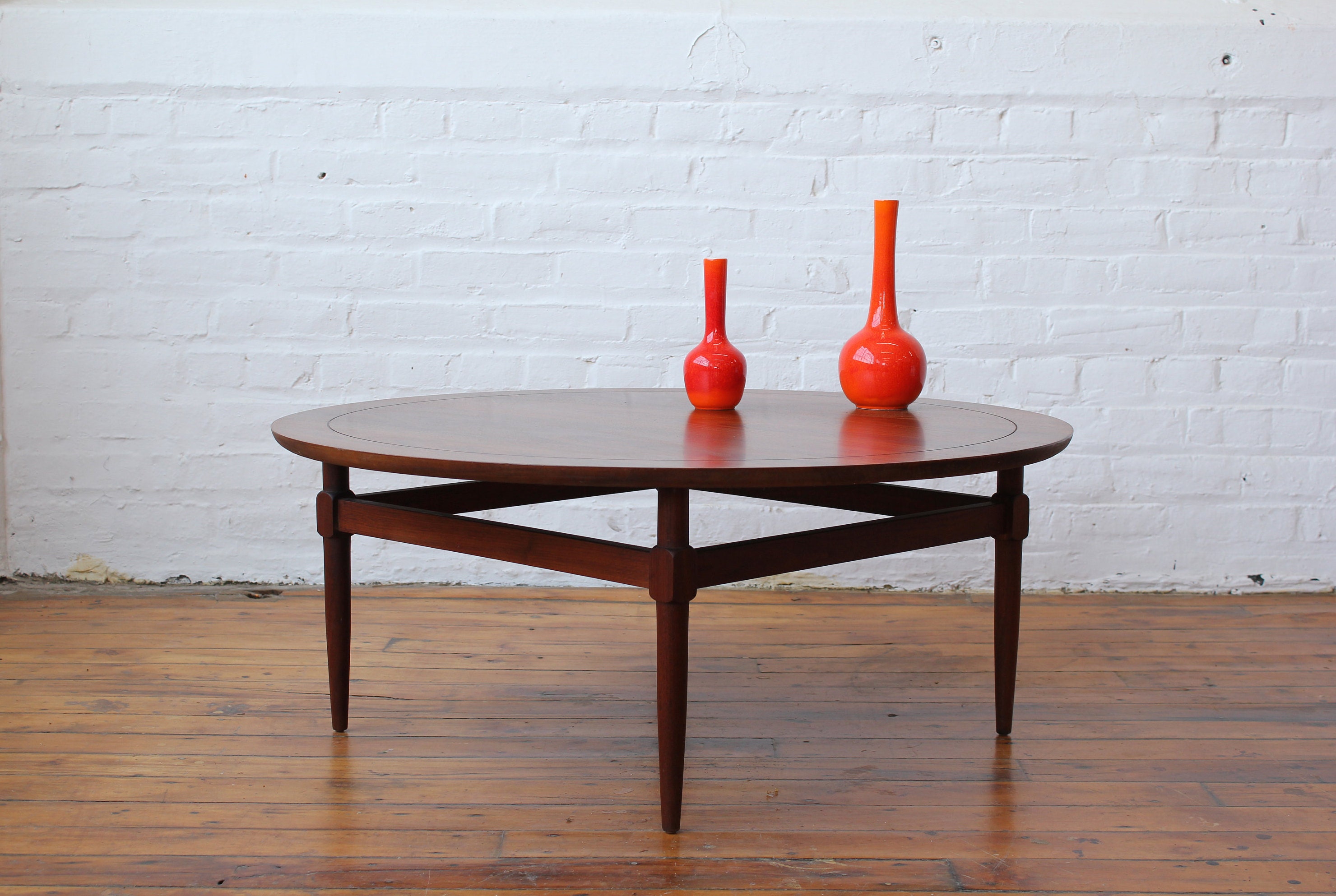 Round Walnut MCM Coffee Table