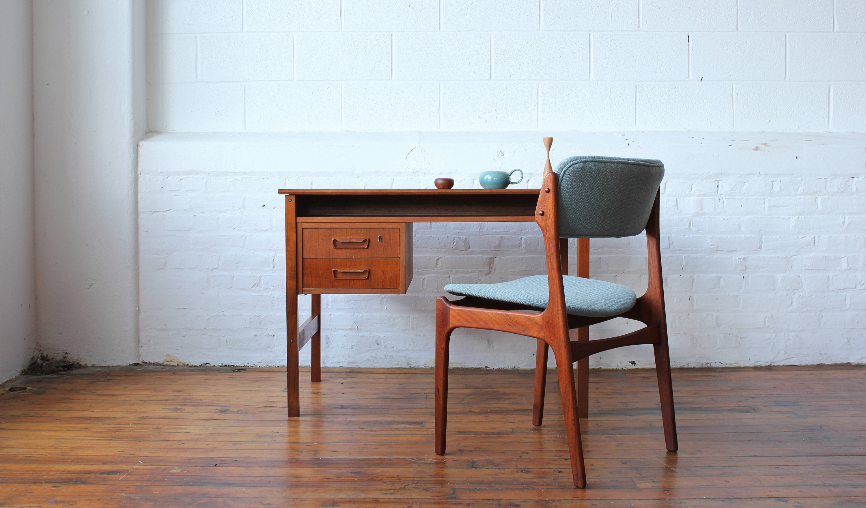 Danish Teak Mini Desk With Sculpted Drawer Pulls