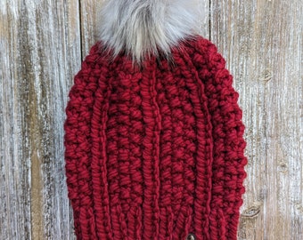 Knit River Ridge Beanie / Wool Knit Beanie / Cranberry