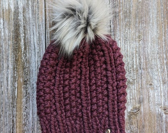 Knit River Ridge Beanie / Wool Knit Beanie / Fig