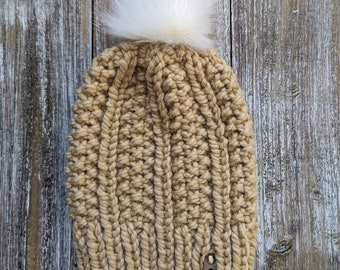 Knit River Ridge Beanie / Wool Knit Beanie / Peanut