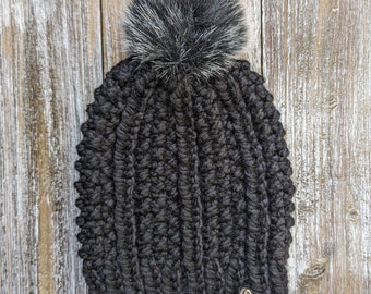 Knit River Ridge Beanie / Wool Knit Beanie / Black