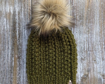 Knit River Ridge Beanie / Wool Knit Beanie / Cilantro