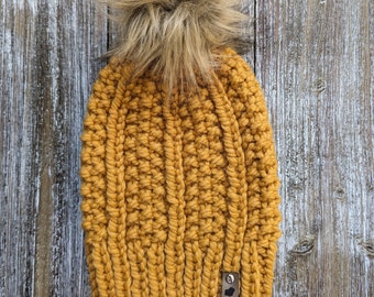Knit River Ridge Beanie / Wool Knit Beanie / Mustard