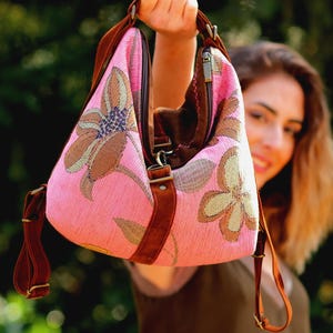 Rose Boho Backpack Women Convertible Bag, Floral Corduroy  display picture 3