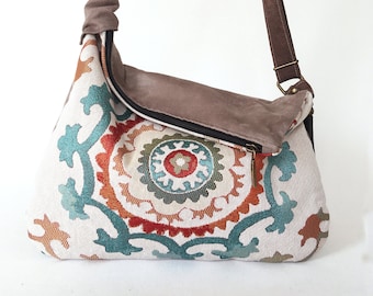 Slouch hobo bag with mandala print, Hobo sling bag option vegan crossbody bag, Canvas crossbody hobo bag women mexican spiritual art,