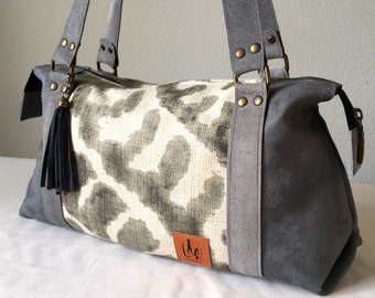Tote bag, hand bag, stamped bag, fabric bag, two handles bag, grey fabric bag, grey tote bag
