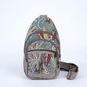 Vintage blauer Rucksack für Frauen mit japanischen Blumen, Rucksack mit einem Riemen für Mama Geschenk, Veganer Rucksack