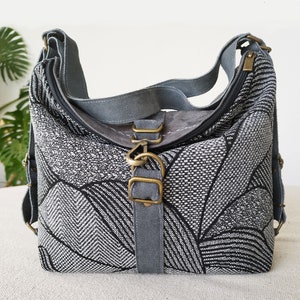 Soft tapestry backpack women convertible hobo bag, Blue tote backpack with zipper convertible bag, Slouch bag convertible backpack