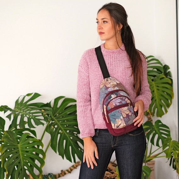 Sling Bag for Women With Colorful Leaves Vegan Backpack in 
