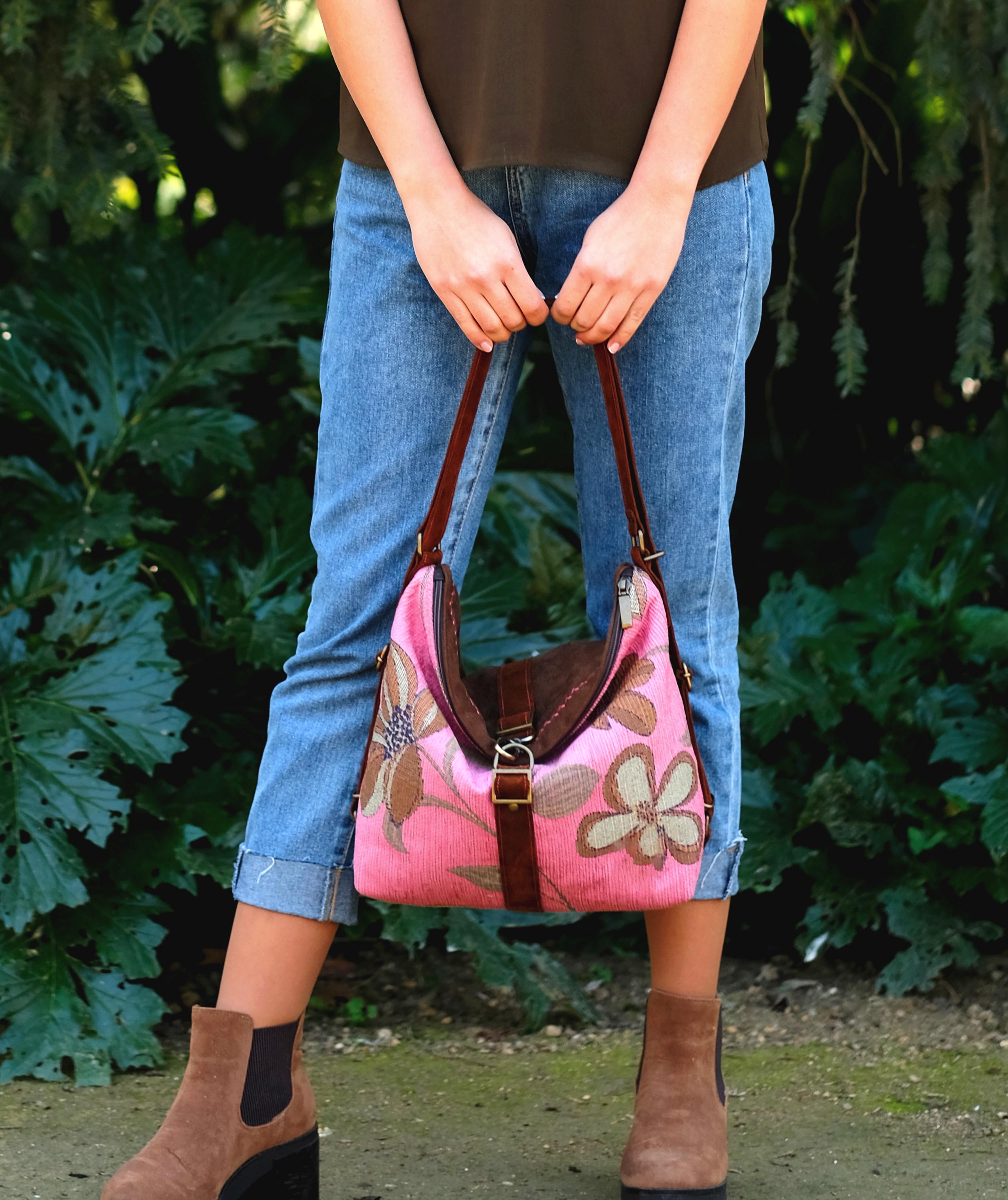 Floral Hobo Bag Convertible Backpack Purse, Slouch Tapestry  display picture 1