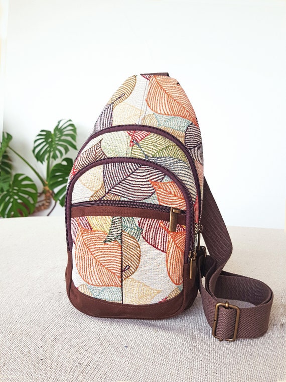 Canvas Sling Bag for Women With Colorful Leaves Crossbody Sling Bag Vegan Sling Backpack Crossbody Slingbag and Vegan Crossbody Bag Etsy