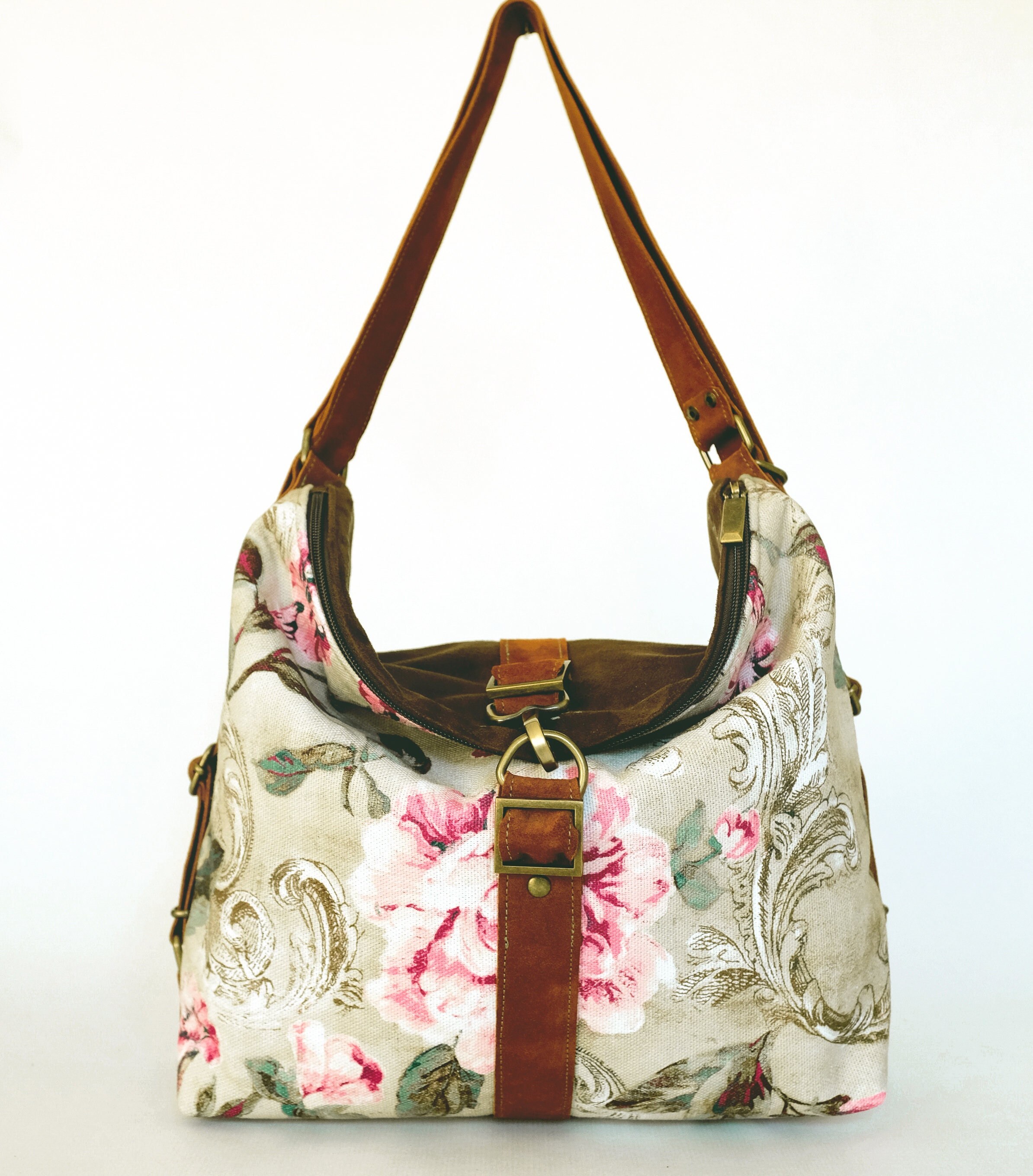 Floral Hobo Bag Convertible Backpack With Vintage Print 