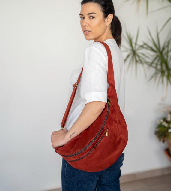 Soft Oversized Fanny Pack in Roasted Orange Vegan Suede, Festival