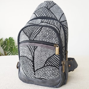 Gray Blue Sling Backpack for Women, Vegan Slingbag for Safe  display picture 3