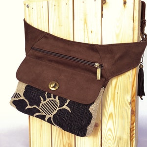 Bruin canvas heuptasje voor vrouwen, mini-schoudertas perfect cadeau voor moeder, heuptasje, heuptasje, mini-crossbodytas voor vrouwen in juteprint
