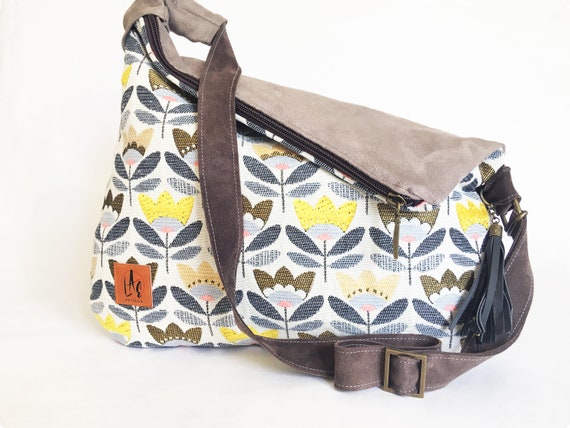 Ladies Canvas Tulip Print Satchel Bag