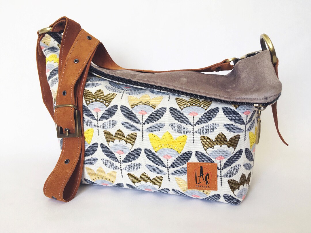 Floral Messenger Bag Women With Embroidery Tulips, Slouchy Crossbody