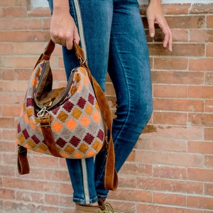 Geometric Fabric Backpack Women Convertible Bag, Slouch 