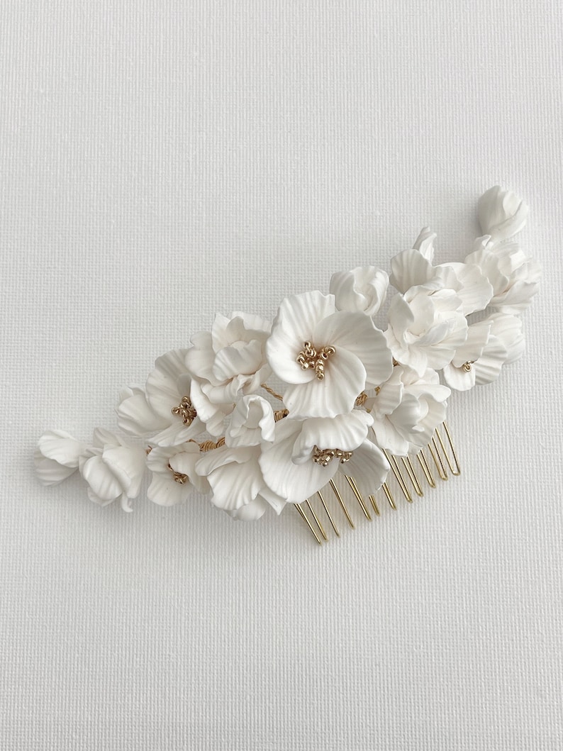 Clay flowers Hair Comb, clay flowers wedding haircomb, Wedding hair Comb, bridal accessories, wedding hair comb, floral hair comb image 1