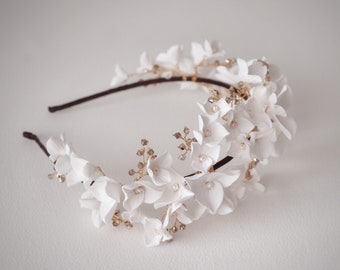 Harlen Clay flowers tiara, floral headpiece, bridal headpiece, Bridal headband, Silver, Gold, Rose Gold,Bridal Accessory