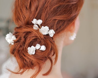 Clay flower hair Pins, Bridal Hair Pin, Bridal Hairpin, Flower hairpins, floral hairpins, Wedding hair pins, flower hair pins