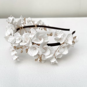 Clay flowers tiara, floral headpiece, bridal headpiece, Bridal headband, Silver, Gold, Rose Gold,Bridal Accessory image 2