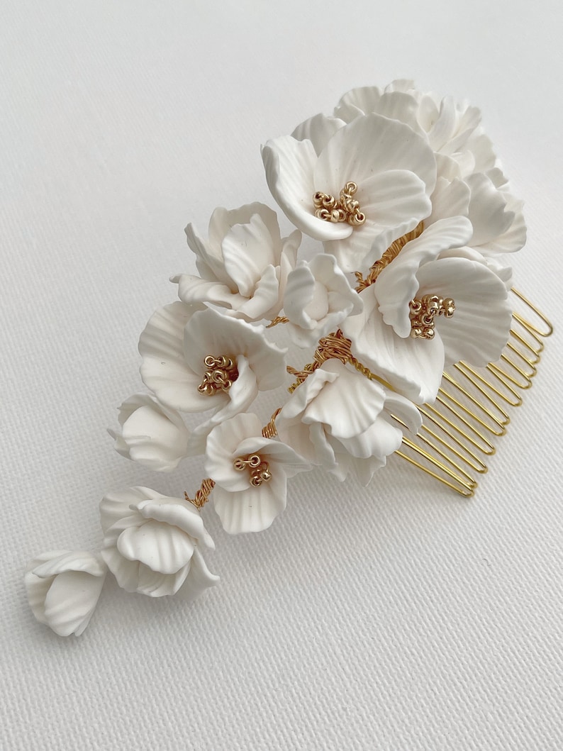 Clay flowers Hair Comb, clay flowers wedding haircomb, Wedding hair Comb, bridal accessories, wedding hair comb, floral hair comb image 5