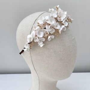 Clay flowers tiara, floral headpiece, bridal headpiece, Bridal headband, Silver, Gold, Rose Gold,Bridal Accessory image 5