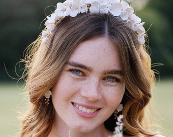 Clay flowers tiara, floral headpiece, bridal headpiece, Bridal headband, Silver, Gold, Rose Gold,Bridal Accessory
