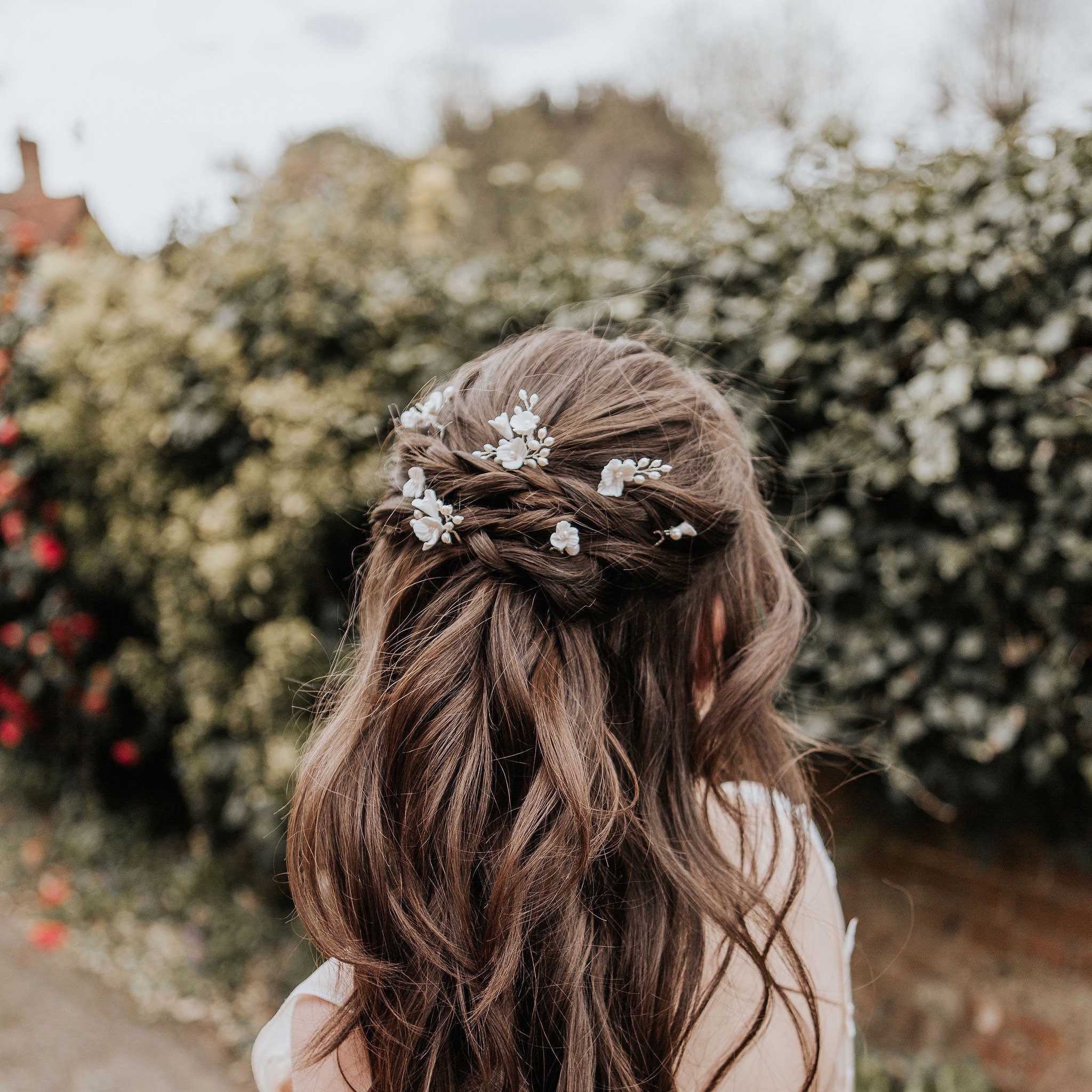 Luna hairpins, Bridal Hair Pin, Bridal Hairpin, Bridal Hairpiece, Flower hairpins, Floral hairpins, clay flower pins, bridal accessories