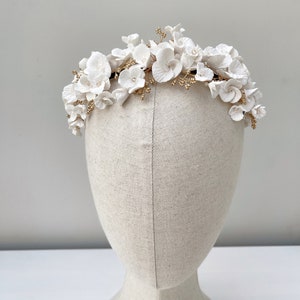 Clay flowers tiara, floral headpiece, bridal headpiece, Bridal headband, Silver, Gold, Rose Gold,Bridal Accessory image 7