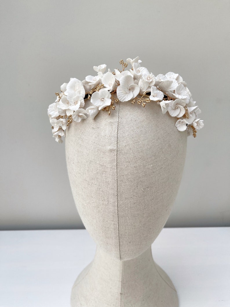 Clay flowers tiara, floral headpiece, bridal headpiece, Bridal headband, Silver, Gold, Rose Gold,Bridal Accessory image 7