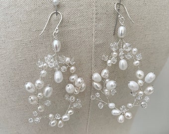 Boucles d'oreilles en perles, boucles d'oreilles de mariée en perles et cristaux, accessoires de mariée,