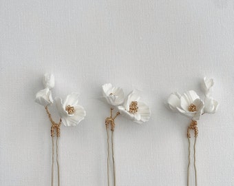 Clay flower hair Pins, Bridal Hair Pin, Bridal Hairpin, Flower hairpins, floral hairpins, Wedding hair pins, flower hair pins