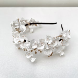 Clay flowers tiara, floral headpiece, bridal headpiece, Bridal headband, Silver, Gold, Rose Gold,Bridal Accessory image 4