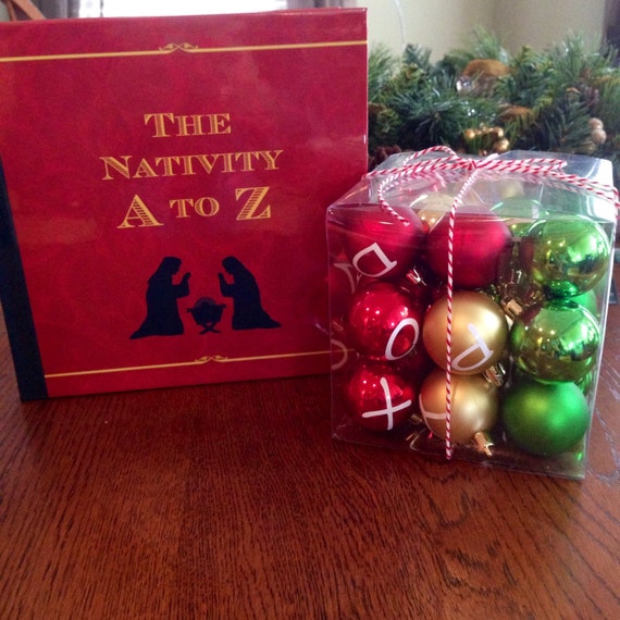 Children/'s Nativity Advent Calendar The Nativity A to Z book and ornament set Nativity Ornament Christmas Countdown