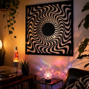 Psychedelic Metal Wall Art | Trippy Optical Illusion Decor | Retro 70s Wall Decor | Modern Geometric Metal Art | Statement Wall Art