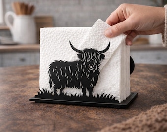 Highland Cow Napkin Holder | Farmhouse Kitchen Decor | Rustic Cow Napkin Holder | Country Kitchen Table Decor | Highland Cow Gift