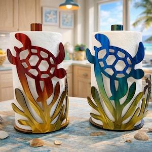 Turtle Paper Towel/ Toilet Paper Holder, home kitchen decor, functioning artwork, coral art, metal art, sea life artwork