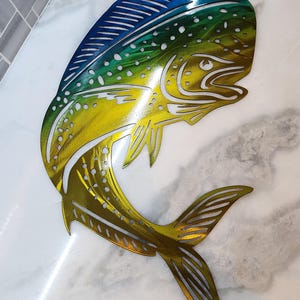 Mahi Mahi Fish Wall Decor, deep see fishing art, home, kitchen, bathroom decor. Metal wall art, handmade, hand painted powder coated